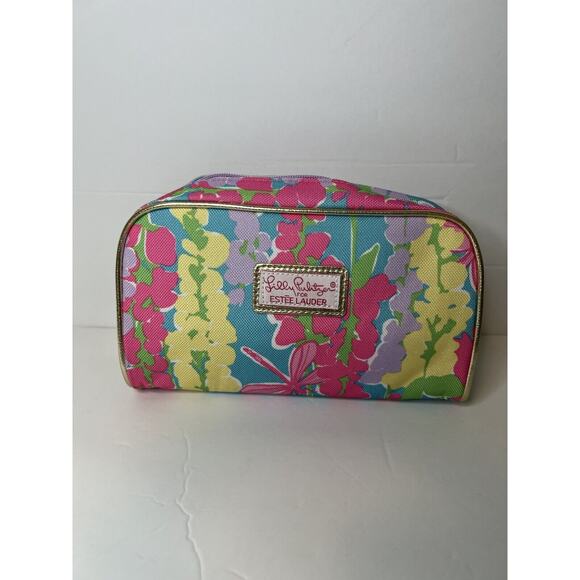 New Lilly Pulitzer Estee Lauder Make Up Bag Pink Pastel Floral Bag Pouch 9X5X2 - Picture 1 of 8
